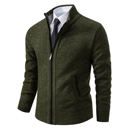 Men’s Fleece-Lined Stand Collar Cardigan with Zipper LariLeo Store