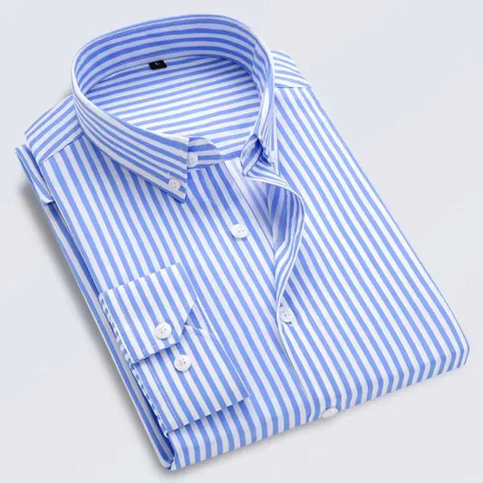 Men’s Casual Striped Shirt long sleeve slim fit Korean style LariLeo Store