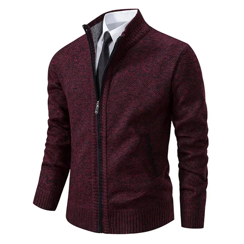 Men’s Fleece-Lined Stand Collar Cardigan with Zipper LariLeo Store