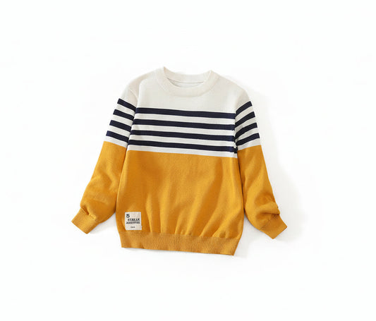 Long Sleeve Striped Sweater Warm Cotton Knitted Pullover