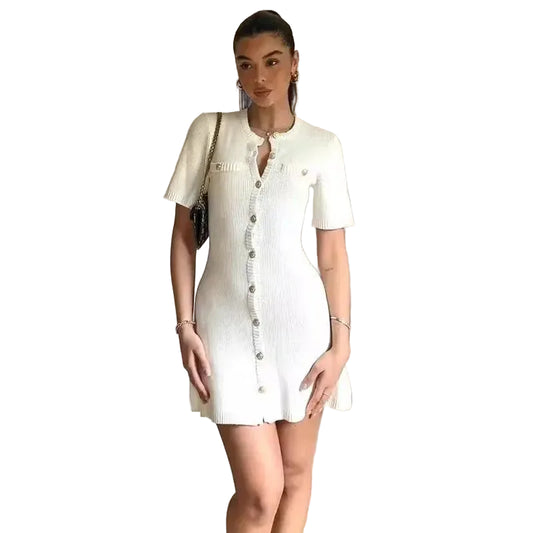 Womens Knitted Mini Dress elegant slim rib party style LariLeo Store