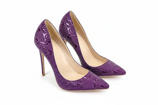 Women’s Stiletto Pumps Purple Crocodile Embossed High Heels