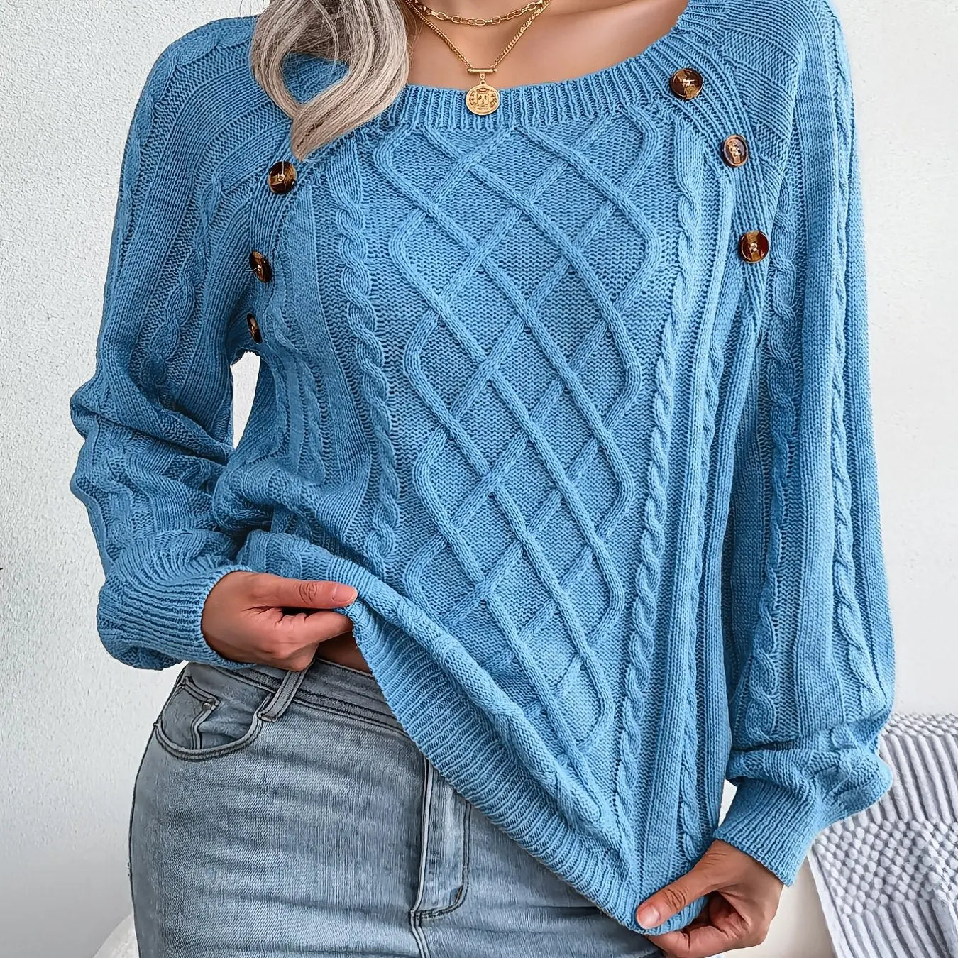 Womens Textured Lantern Sleeve Sweater LariLeo Store