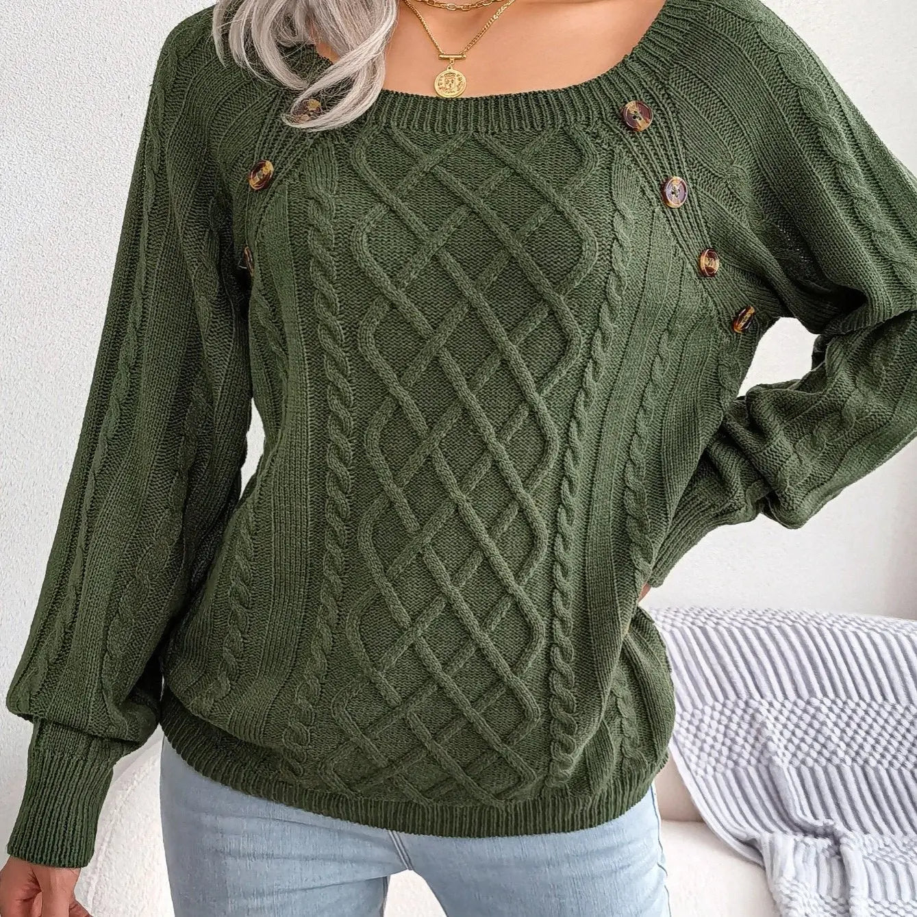 Womens Textured Lantern Sleeve Sweater LariLeo Store