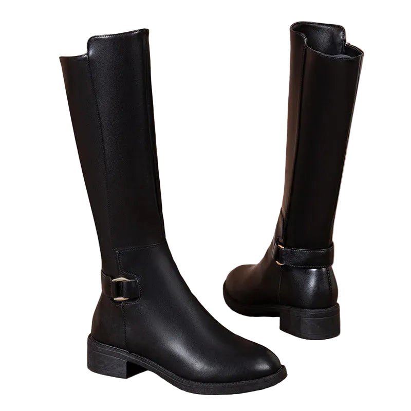 PU Leather Boots Knee for Women Shoes Metal Buckle Outdoor Long