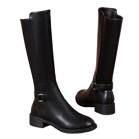 PU Leather Boots Knee for Women Shoes Metal Buckle Outdoor Long