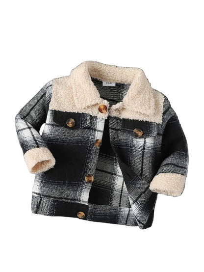 Baby Boy Jacket with Plaid Patchwork Plush