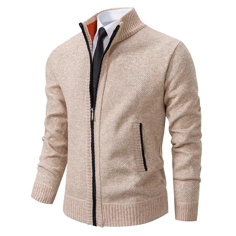 Men’s Fleece-Lined Stand Collar Cardigan with Zipper LariLeo Store