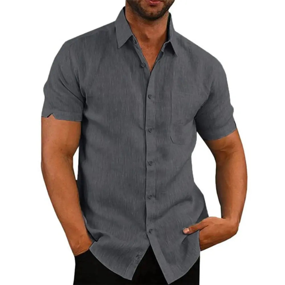 Mens Cotton Linen Short Sleeve Shirt breathable LariLeo Store