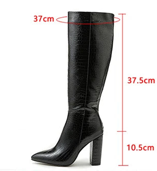 Knee-High Patent Leather Boots with Pointed Toe and Block Heel