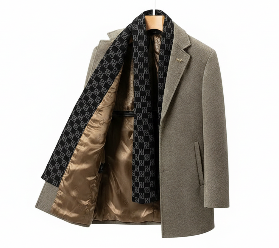 Men’s Wool Coat Mid-Length with Turn-Down Collar Casual LariLeo Store