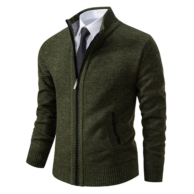 Men’s Fleece-Lined Stand Collar Cardigan with Zipper LariLeo Store