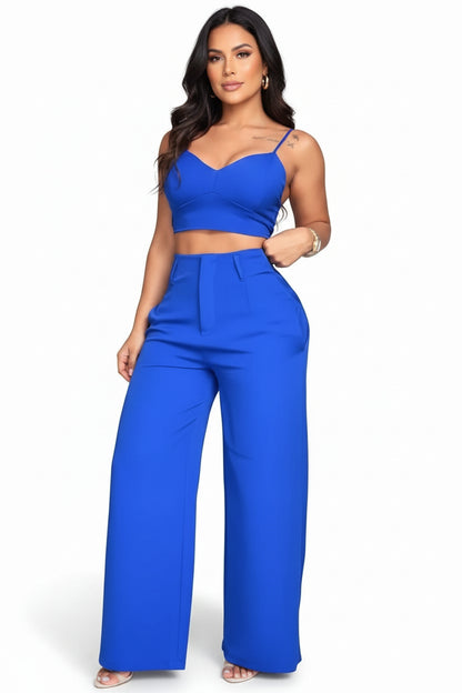 Women Set Crop Top Wide Leg Pants LariLeo Store