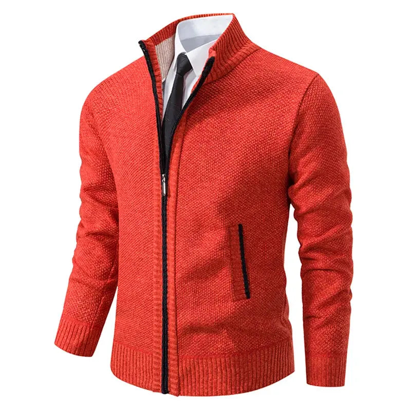 Men’s Fleece-Lined Stand Collar Cardigan with Zipper LariLeo Store