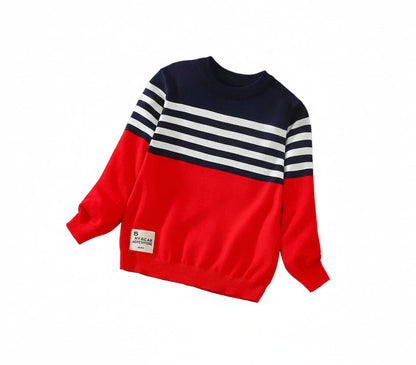 Long Sleeve Striped Sweater Warm Cotton Knitted Pullover