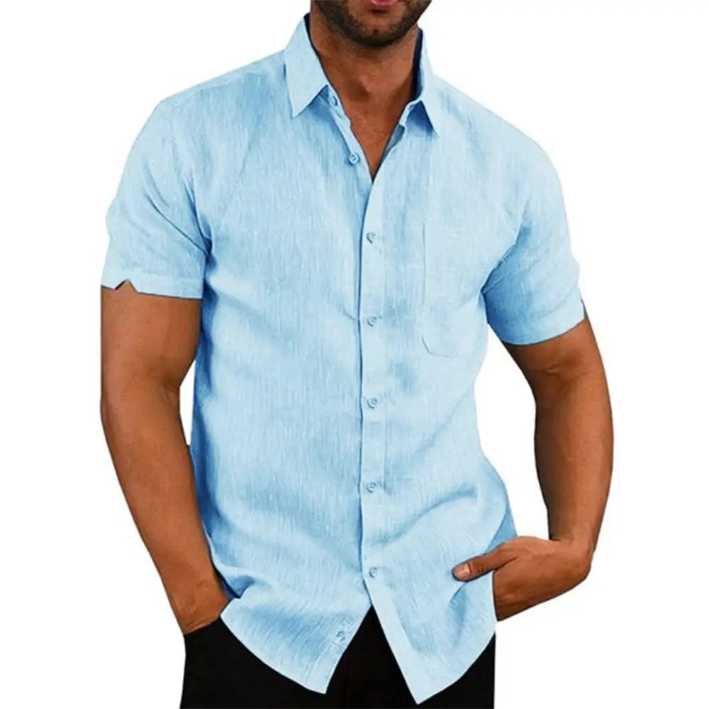 Mens Cotton Linen Short Sleeve Shirt breathable LariLeo Store