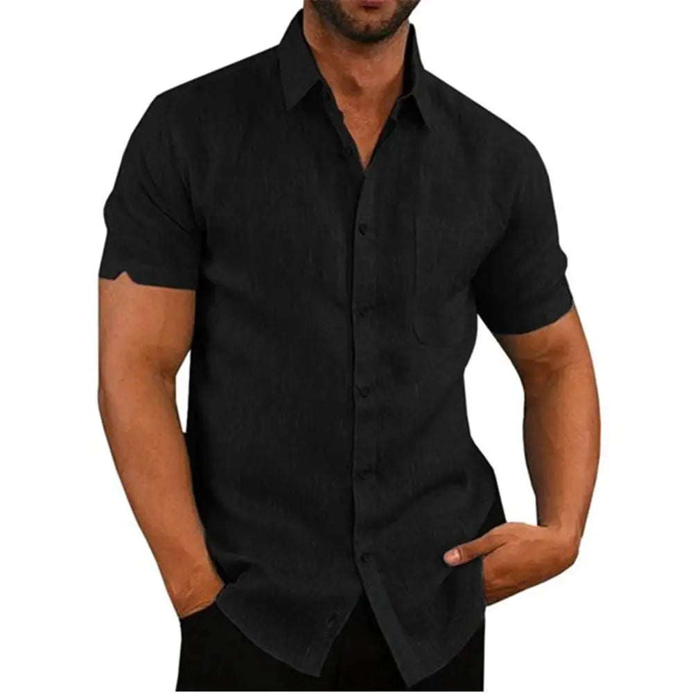 Mens Cotton Linen Short Sleeve Shirt breathable LariLeo Store