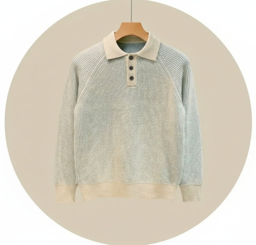 Mens Long Sleeve Polo Sweater warm autumn winter top LariLeo Store