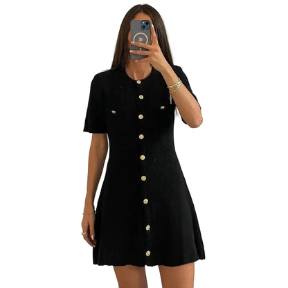 Womens Knitted Mini Dress elegant slim rib party style LariLeo Store