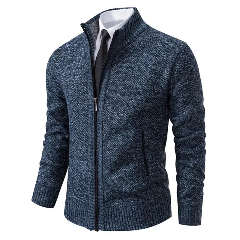 Men’s Fleece-Lined Stand Collar Cardigan with Zipper LariLeo Store