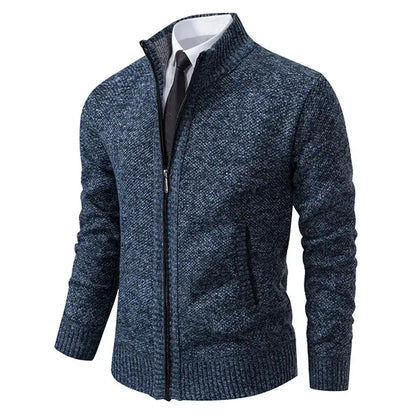 Men’s Fleece-Lined Stand Collar Cardigan with Zipper LariLeo Store