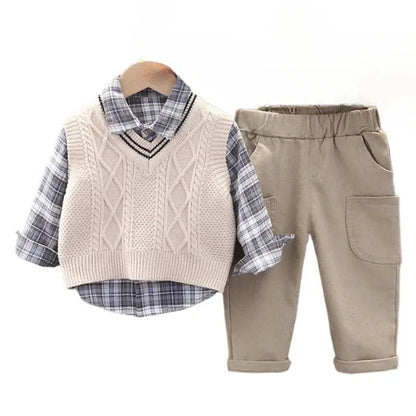 Toddler Cotton Costume Plaid Shirt Vest Pants Set