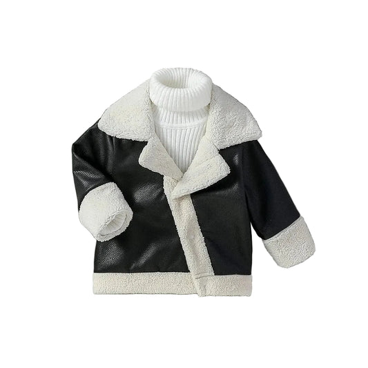 Autumn Winter Boys PU Leather Jacket with Faux Fur