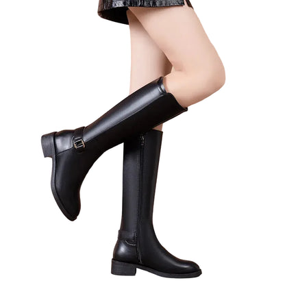 PU Leather Boots Knee for Women Shoes Metal Buckle Outdoor Long