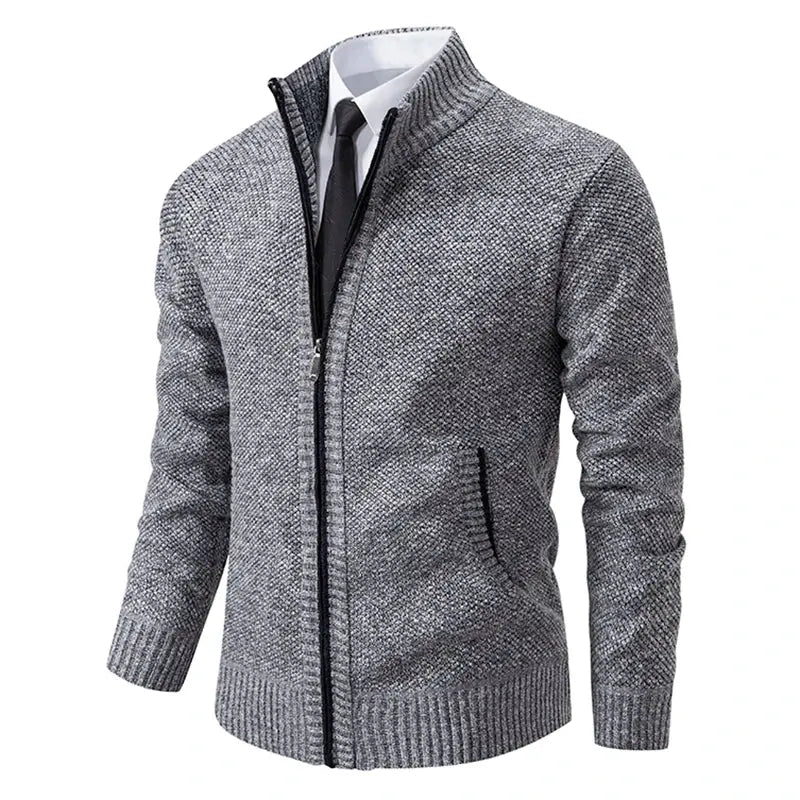Men’s Fleece-Lined Stand Collar Cardigan with Zipper LariLeo Store