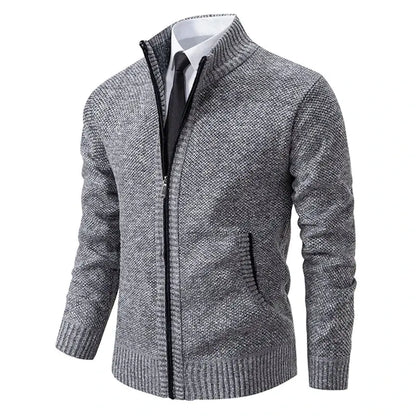Men’s Fleece-Lined Stand Collar Cardigan with Zipper LariLeo Store