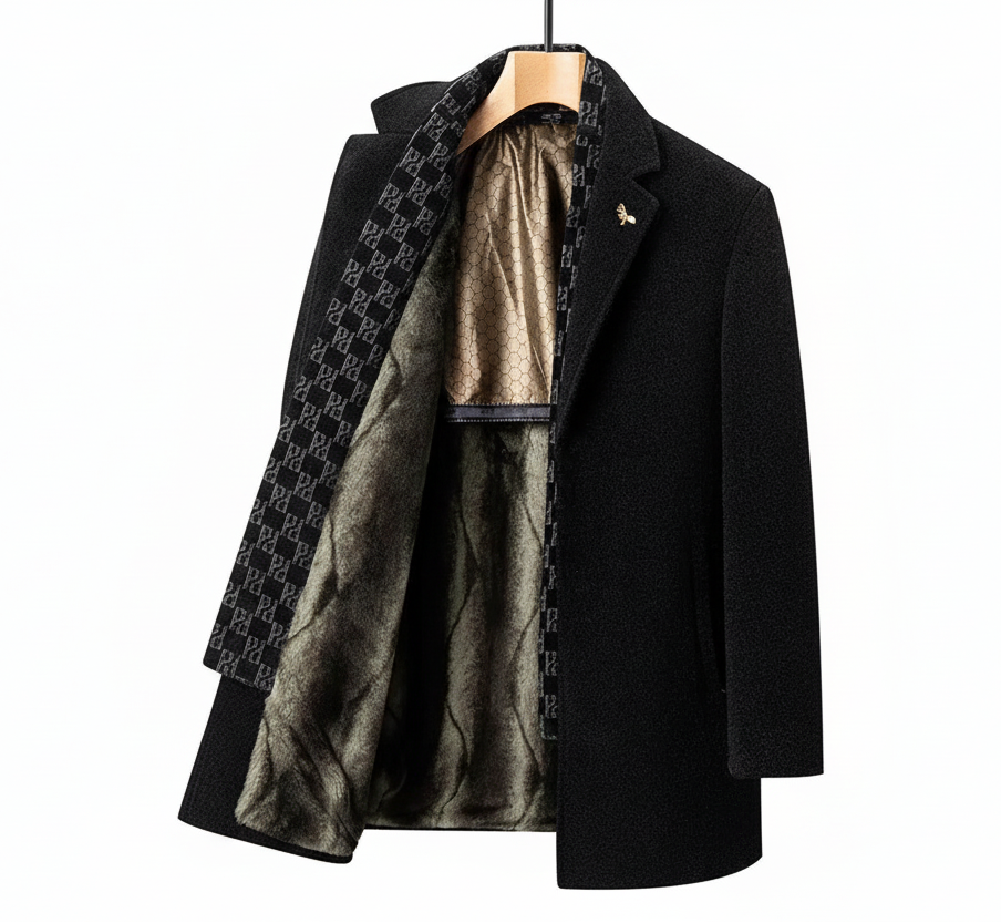 Men’s Wool Coat Mid-Length with Turn-Down Collar Casual LariLeo Store