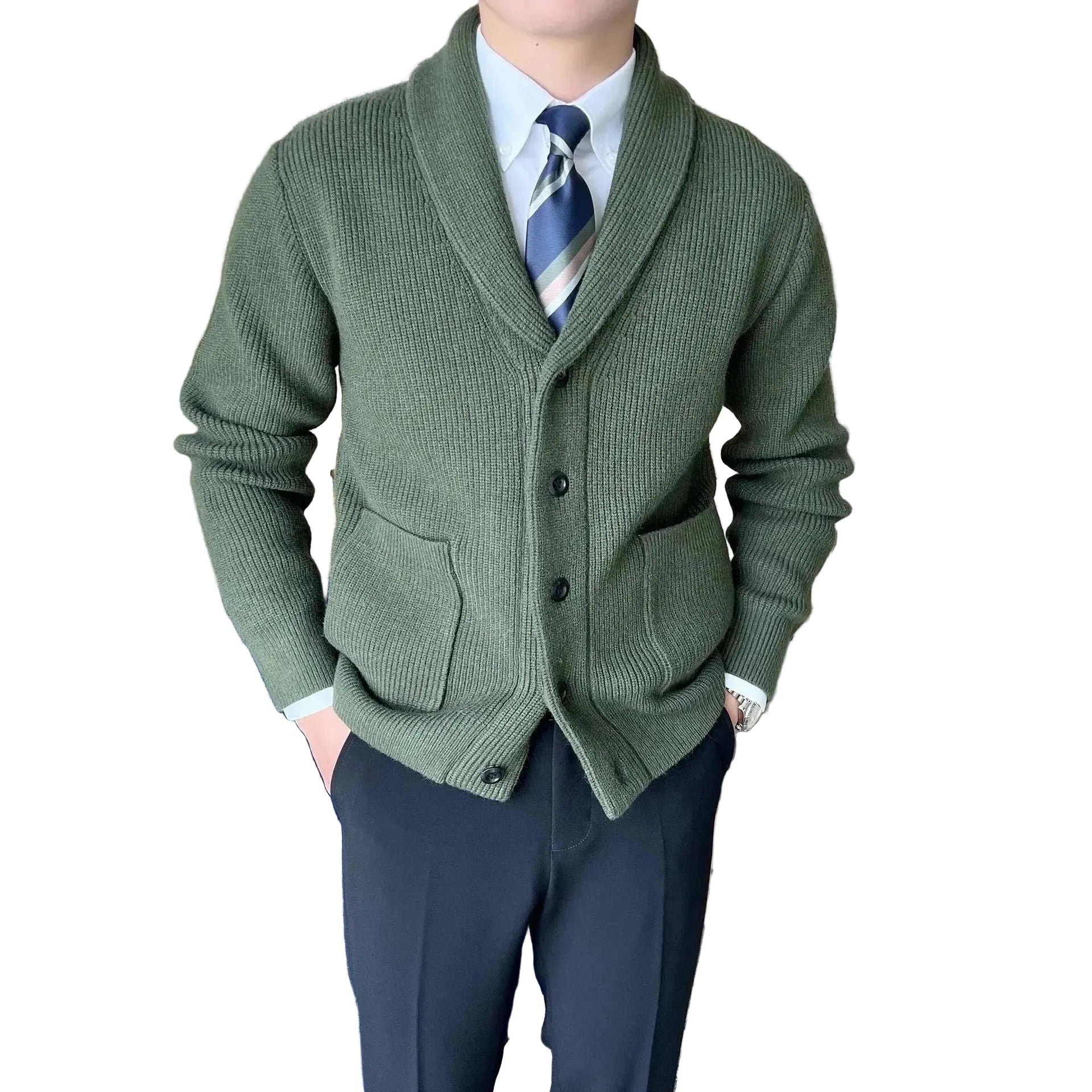 Mens Shawl Collar Sweater thickened warm winter knitted top LariLeo Store