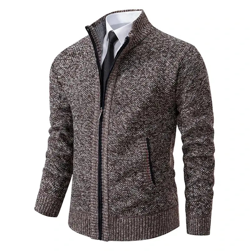 Men’s Fleece-Lined Stand Collar Cardigan with Zipper LariLeo Store