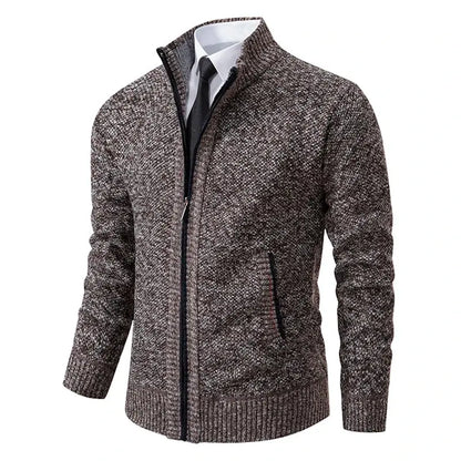 Men’s Fleece-Lined Stand Collar Cardigan with Zipper LariLeo Store