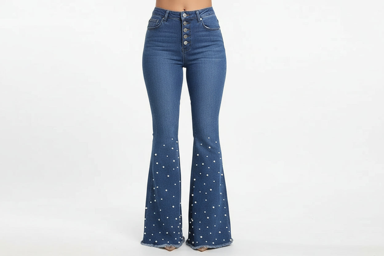 Women Flare Denim Pants High Waist Vintage LariLeo Store