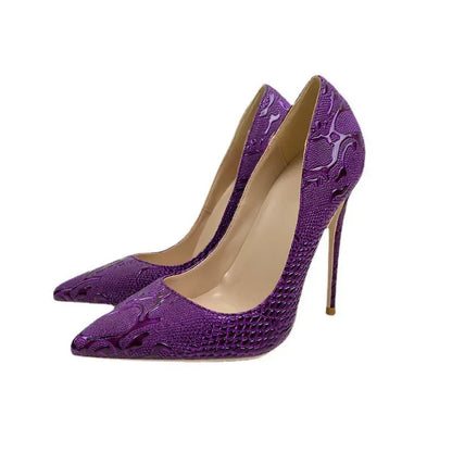 Women’s Stiletto Pumps Purple Crocodile Embossed High Heels