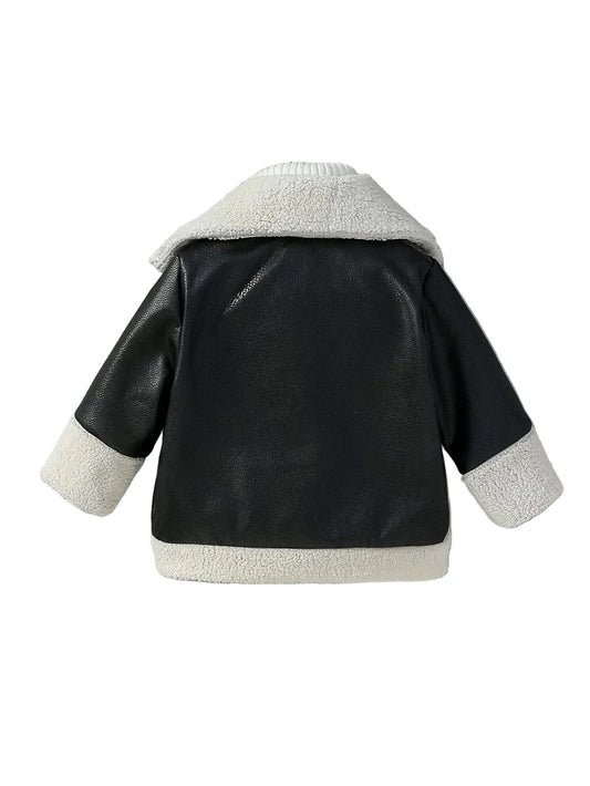 Autumn Winter Boys PU Leather Jacket with Faux Fur