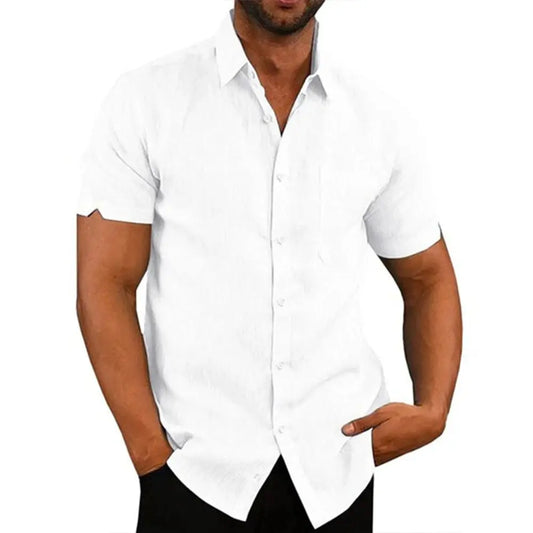 Mens Cotton Linen Short Sleeve Shirt breathable LariLeo Store