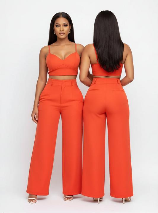Women Set Crop Top Wide Leg Pants LariLeo Store