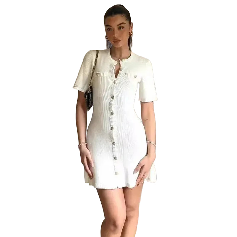 Womens Knitted Mini Dress elegant slim rib party style LariLeo Store