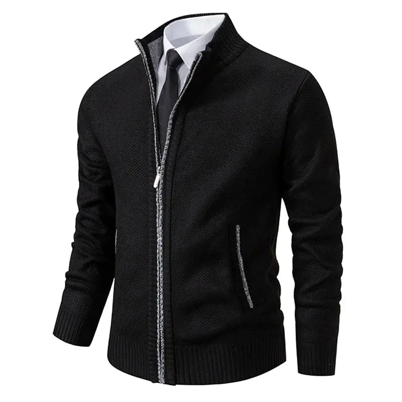 Men’s Fleece-Lined Stand Collar Cardigan with Zipper LariLeo Store