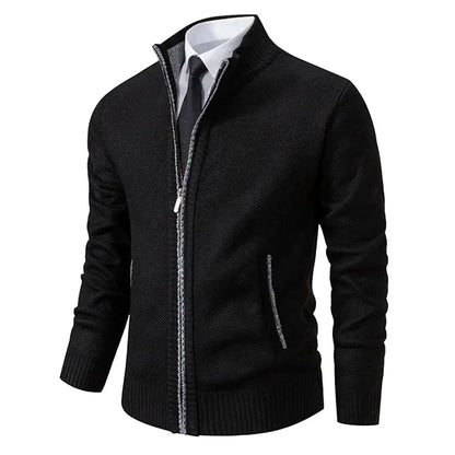 Men’s Fleece-Lined Stand Collar Cardigan with Zipper LariLeo Store