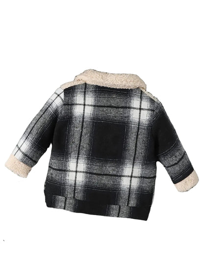 Baby Boy Jacket with Plaid Patchwork Plush
