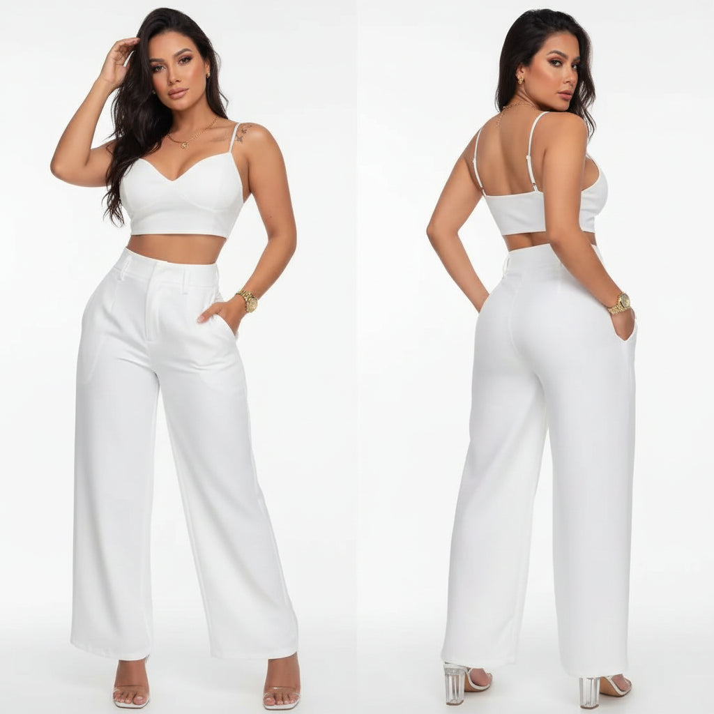 Women Set Crop Top Wide Leg Pants LariLeo Store