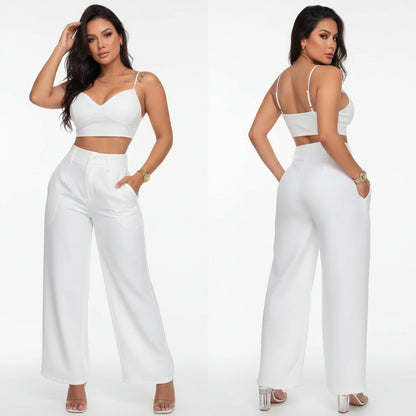 Women Set Crop Top Wide Leg Pants LariLeo Store