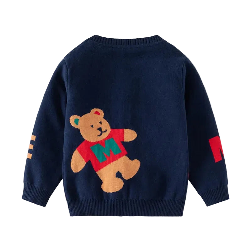 Winter Kids Sweater Bear Pattern Knitted Cardigan