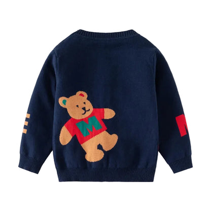 Winter Kids Sweater Bear Pattern Knitted Cardigan