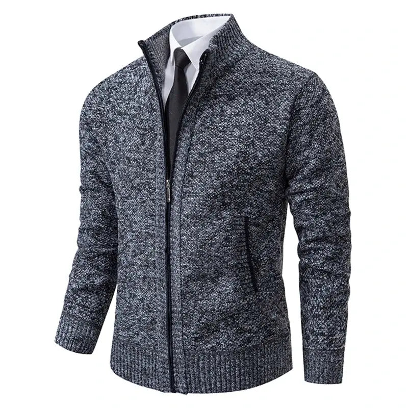 Men’s Fleece-Lined Stand Collar Cardigan with Zipper LariLeo Store