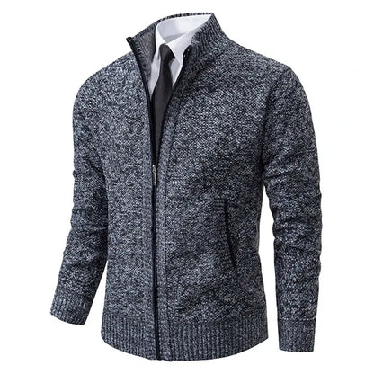 Men’s Fleece-Lined Stand Collar Cardigan with Zipper LariLeo Store