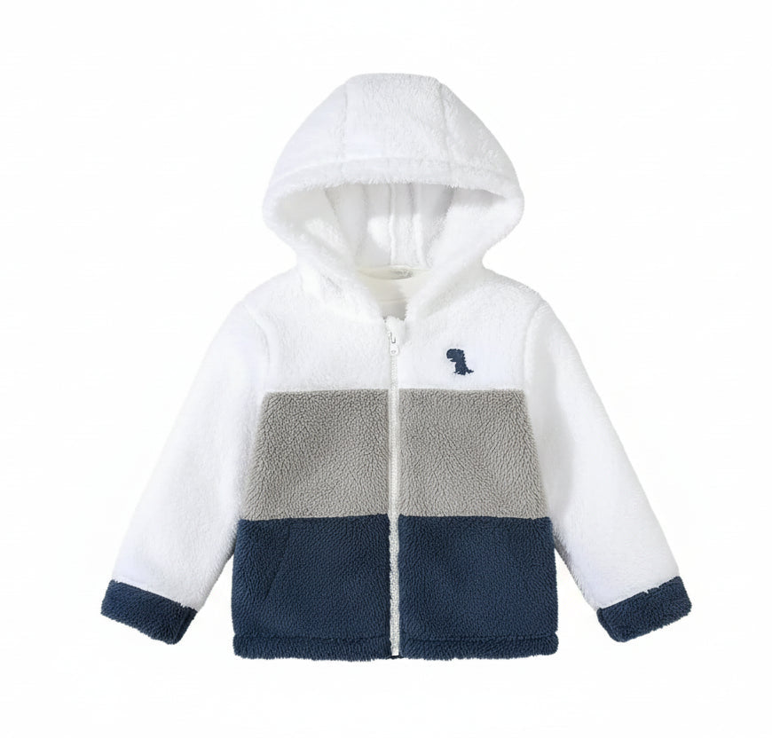 Baby Boy Coat with Dinosaur Embroidered Hood